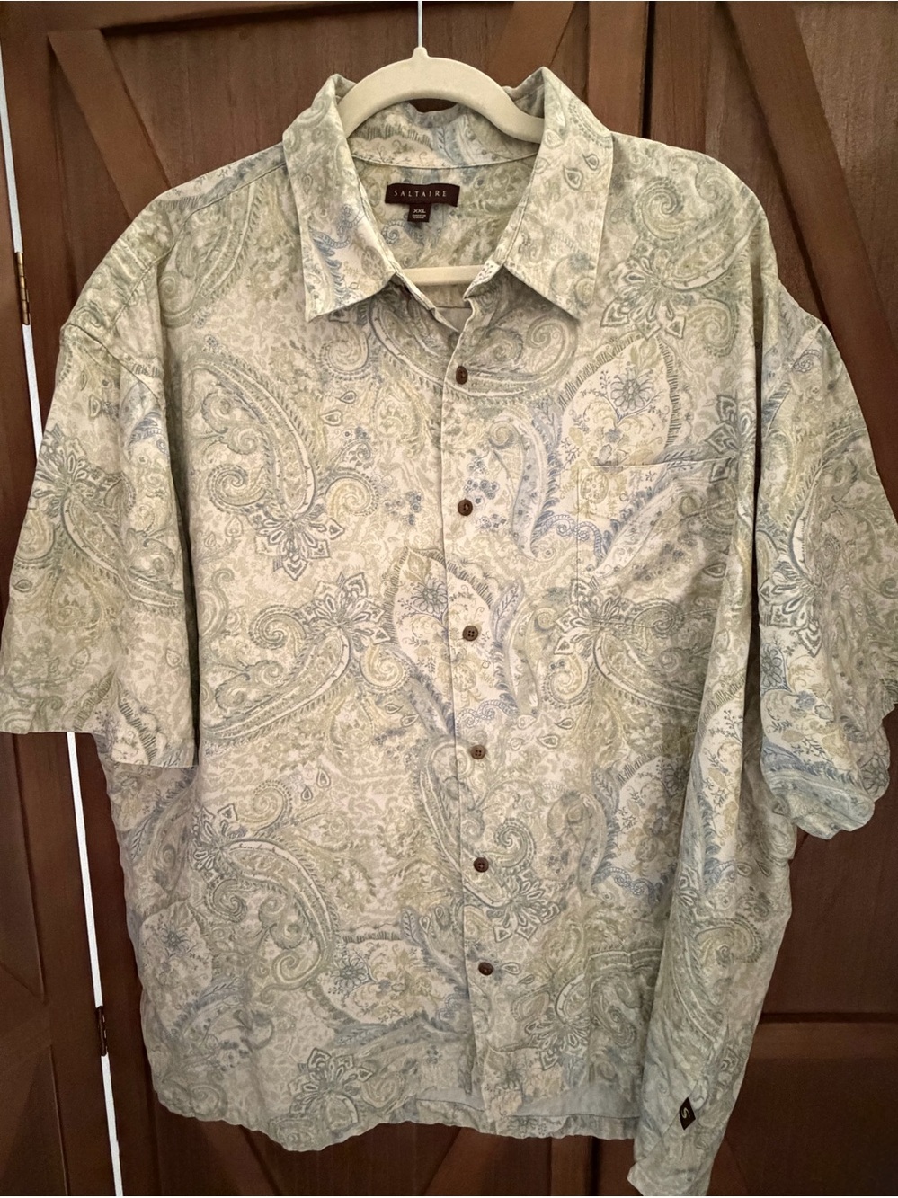SALTAIRE Men's SILK blend Light Green Paisley Button-Up Shirt SIZE XXL